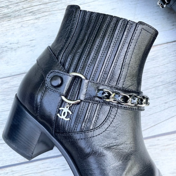 Chanel Goatskin Calfskin Short Black Boots - Picture 6 of 15